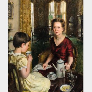 John Koch (American, 1909-1978) Teatime: Marian Burt Morgan and Evelyn Morgan as a Girl