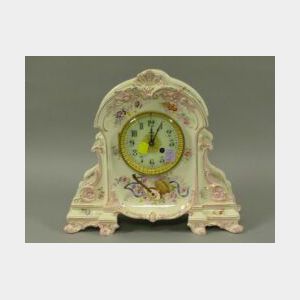 Louis XV Style Floral Decorated Ceramic Mantel Clock