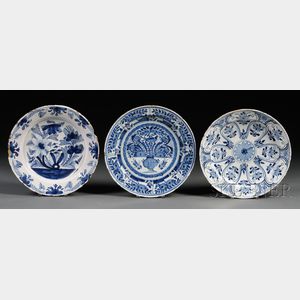 Three Dutch Delft Blue and White Chargers
