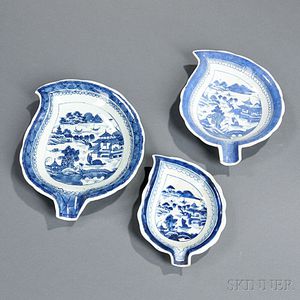 Three Canton Porcelain Leaf-form Dishes