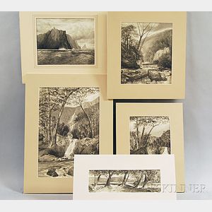 Attributed to John Moran (American, 1831-1903) Five En Grisaille Watercolor Landscapes: Coast of Tasmania