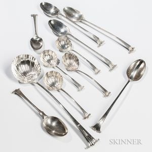 Eleven Pieces of George II "Onslow" Pattern Sterling Silver Flatware