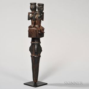 Kongo Janus Figure Carved Wood Dance Staff