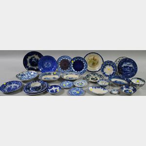 Twenty-five Pieces of Assorted English Blue and White Transfer-decorated Staffordshire Tableware.