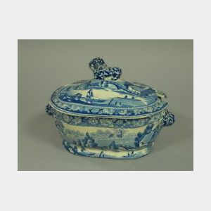 Staffordshire Blue and White Transfer Decorated Covered Sauce Tureen.