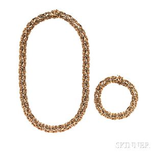 14kt Gold Necklace and Bracelet, Italy