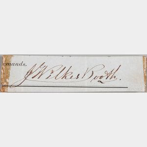 Booth, John Wilkes (1838-1865) Clipped Signature in an Autograph Book, c. 1858.