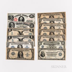 Thirteen Large Size American Banknotes