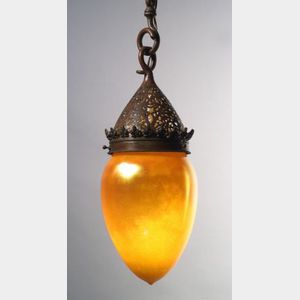 Tiffany Favrile and Bronze Moorish Hall Lamp
