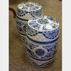 Pair of Chinese Blue and White Decorated Porcelain Garden Seats