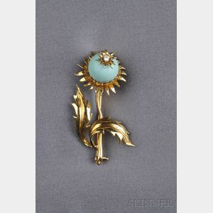 18kt Gold, Turquoise, and Diamond Flower Brooch, Schlumberger, Tiffany & Co.