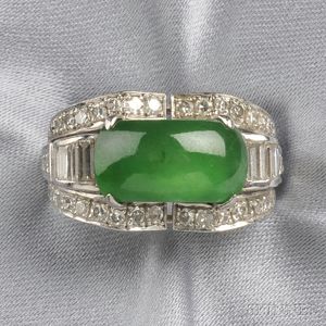 18kt White Gold, Jadeite, and Diamond Ring