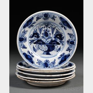 Six Dutch Delft Blue and White Plates
