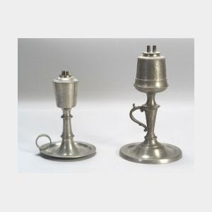 Two Pewter Whale Oil Lamps