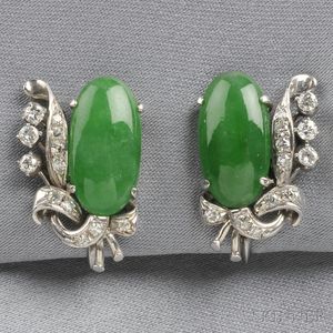 18kt White Gold, Jadeite, and Diamond Earclips