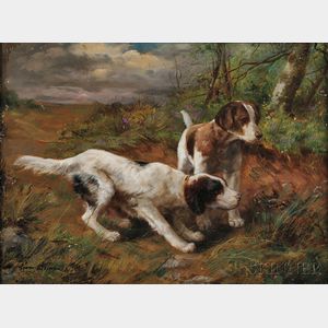 Alfred Arthur Brunel de Neuville (French, 1851-1941) Two Hunting Dogs