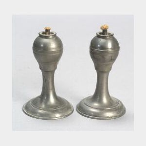 Pair of Pewter Whale Oil Sparking Lamps