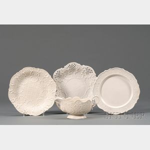 Four Staffordshire White Saltglazed Stoneware Items