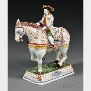 Dutch Delft Polychrome Decorated Horse and Rider