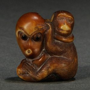 Ivory Ojime Bead of a Monkey