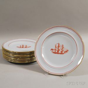 Set of Twelve Red and White Copeland Spode "Trade Winds" Plates
