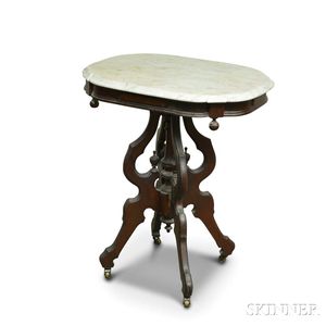Renaissance Revival Carved Walnut Marble-top Occasional Table