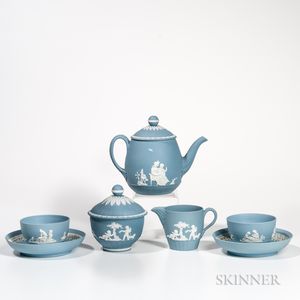 Five-piece Wedgwood Solid Pale Blue Jasper Tea Set