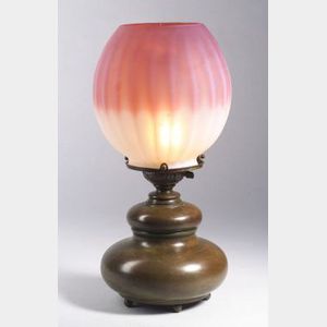 Tiffany Bronze Verdigris Lamp with Opalascent Shade