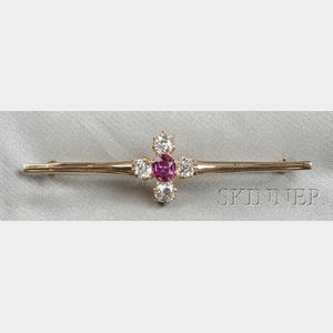 Antique Ruby and Diamond Bar Pin
