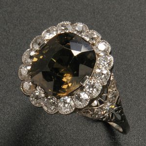 Art Deco Platinum, Alexandrite, and Diamond Ring