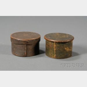 Two Small Round Painted Lapped-seam Covered Boxes