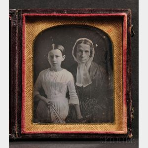 Sixth Plate Daguerreotype Portrait of a Mother and Daughter