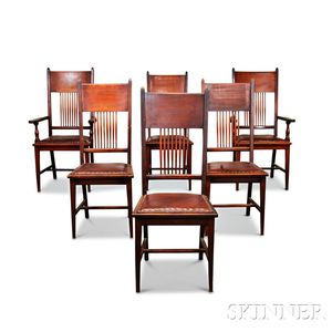 Set of Six Arts and Crafts Walnut Dining Chairs