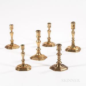 Six 18th Century European Brass Candlesticks