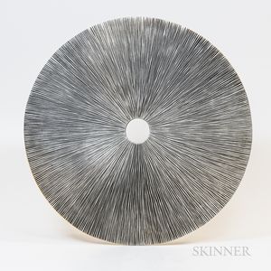 Modern Silver-painted Sculptural Disk
