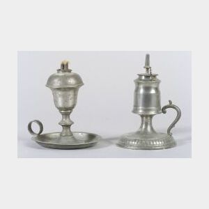 Two Pewter Hand Lamps