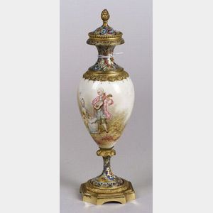 French Porcelain and Champleve Vase.