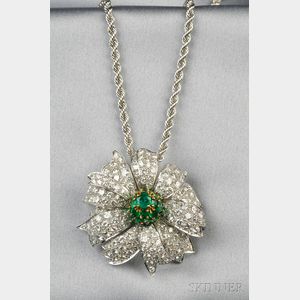 Platinum, Emerald, and Diamond Pendant/Brooch