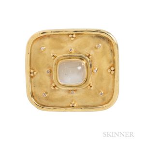 18kt Gold and Moonstone Brooch