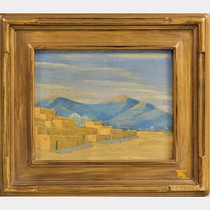 Dorothy Brett (American, 1883-1976) Landscape with Adobe