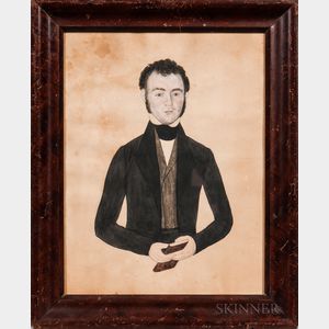 American School, Mid-19th Century Portrait of a Young Man in a Black Jacket