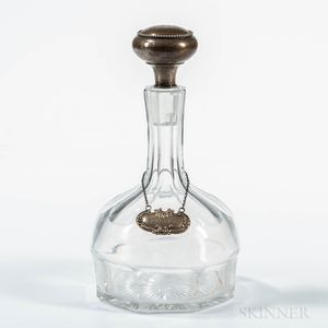 Glass Decanter with Sterling Silver Stopper and "BOURBON" Liquor Tag