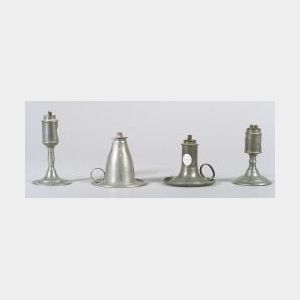 Four Small Pewter Whale Oil Lamps