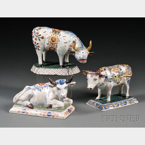 Three Dutch Delft Polychrome Decorated Cows