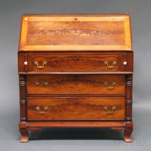 Victorian Carved and Figured Mahogany and Burl-veneered Slant-front Desk