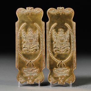 Pair of Stamped Brass Door Push-plates with Patriotic Motifs