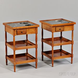 Pair of Louis Philippe Marble-top Fruitwood Rafraichissoir Tables