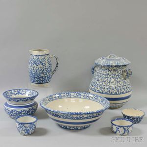 Seven Spongeware Ceramic Items
