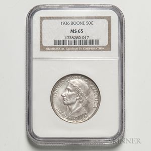 1936 Boone Commemorative Half Dollar, NGC MS65. 