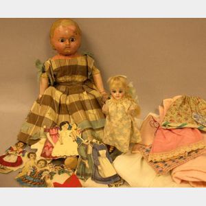 4 Jointed Bisque Doll 1900's Mohair Wig Glass Eyes #205 Home Sewn Dress -  The Gatherings Antique Vintage